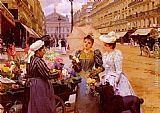 Marchande De Fleurs, Avenue De L'Opera by Louis Marie de Schryver